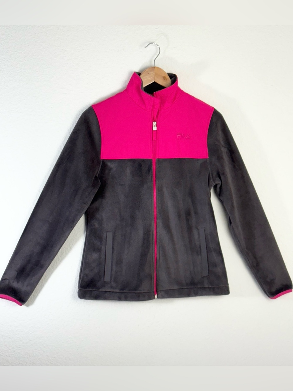 Fila Sport Pink & Dark Gray Fleece Front Zipper Jacket Sz XS